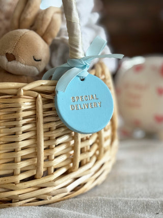 Handmade Personalised Leather Tags, Newborn Basket, Welcome Home Gift, Gift For Baby, Baby Hamper Tag
