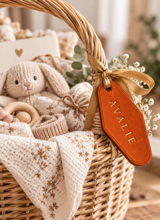 Personalised Leather Hamper Labels – Handmade Gift Basket Tags