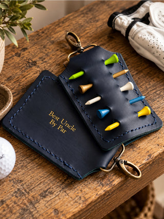 Navy Blue Personalised Leather Golf Tee Holder