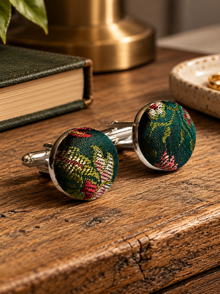 Green Silk Brocade Covered Cufflinks