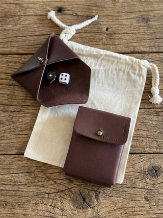 Hand Made Leather Games Night Gift Set-  Deck of Card and Dice Holder.
