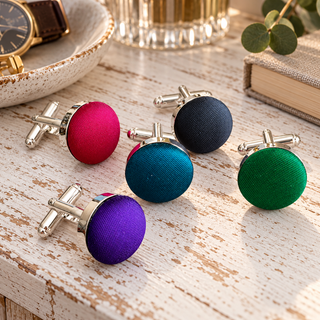 Blue Pure Silk Covered Cufflinks
