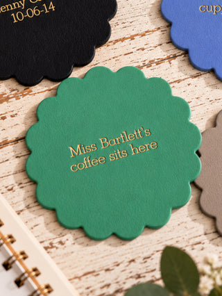 Personalised Scalloped Painted Leather Coasters