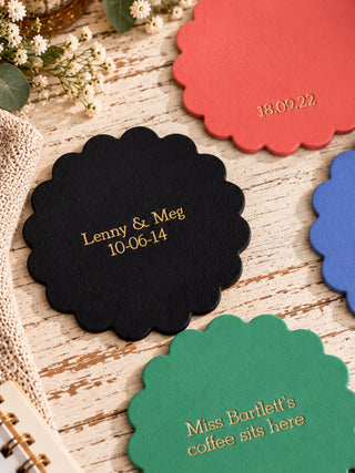 Personalised Scalloped Painted Leather Coasters