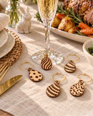 Set of Wooden Easter Egg Wine Glass Charms