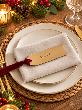Hand Stamped Personalised Christmas Leather Label Place Setting