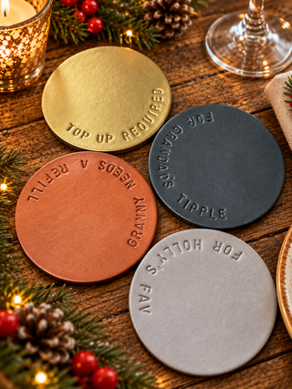 Christmas Metallic Hand Stamped Leather Coasters