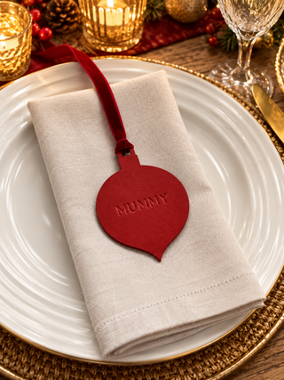 Hand Stamped Personalised Christmas Leather Place Setting
