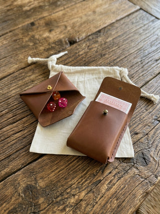 Hand Made Leather Games Night Gift Set-  Deck of Card and Dice Holder.