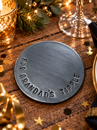 New Years Eve Personalised Hand Stamped Leather Coaster