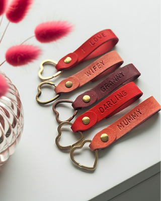 Hand Stamped Personalised Heart Leather Keyring For Her