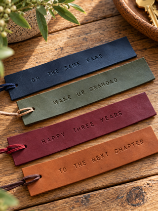 Hand Stamped Minerva Leather Bookmark