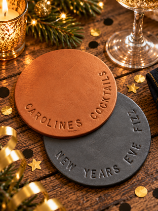 New Years Eve Personalised Hand Stamped Leather Coaster