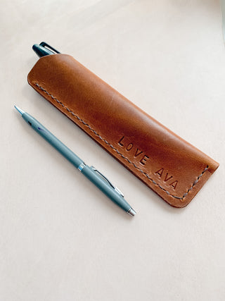 Tan leather pen holder