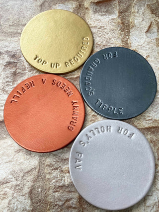 Christmas Metallic Hand Stamped Leather Coasters