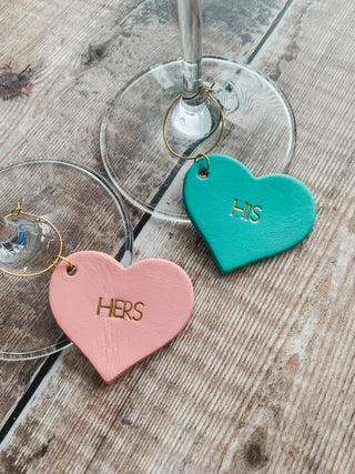 Personalised Valentines Day Leather Heart Wine Glass Charm.