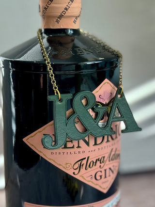 Couples Initial Leather Anniversary Bottle Tag.