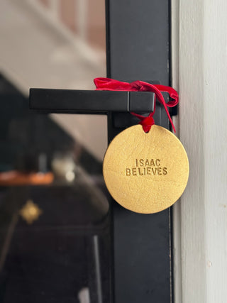 Christmas 'I Believe' Children's Leather Door Hanger.