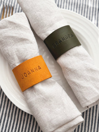 Personalised Leather Napkin Rings – Hand Stamped Table Decor, Custom Place Settings