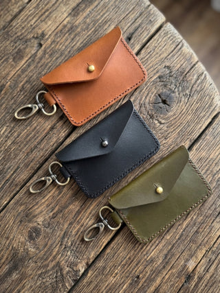 Minimalist Handmade Leather Card Holder with Key Clip