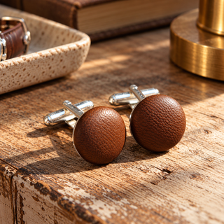 Chocolate Brown Leather Cufflinks, wedding jewellery for men. Anniversary gifts.