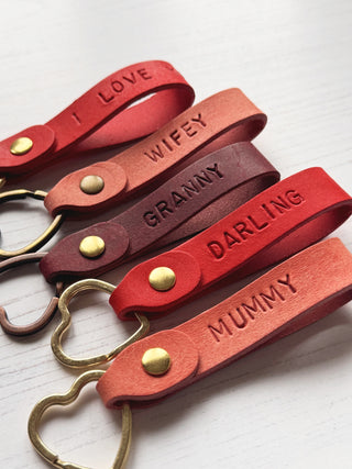 Hand Stamped Personalised Heart Leather Keyring For Her