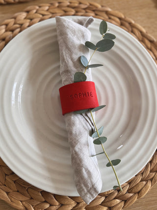 Christmas Personalised Hand Stamped Leather Napkin Rings