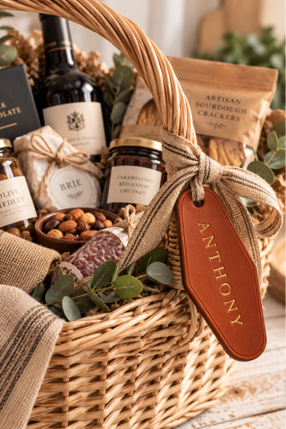 Personalised Leather Hamper Labels – Handmade Gift Basket Tags