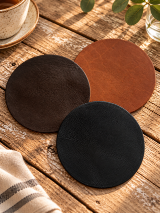 Blank Black Leather Circle Coasters.