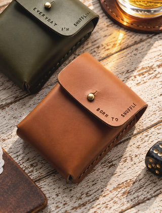 Mini Text Personalised Handmade Leather Deck of Cards Holder