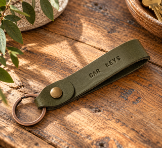 Mini Text Stamped Personalised Loop Leather Keyring