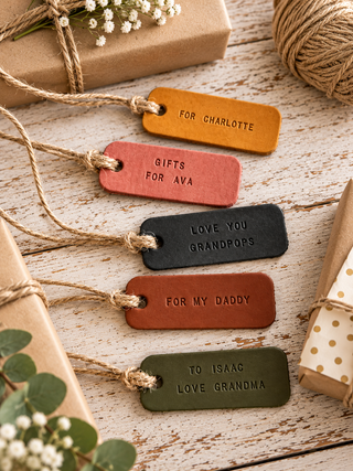 Handmade Leather Birthday Present Gift Labels