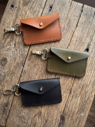 Minimalist Handmade Leather Card Holder with Key Clip