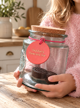 Large Personalised Leather Reward Jar Label For Kids.