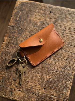 Minimalist Handmade Leather Card Holder with Key Clip