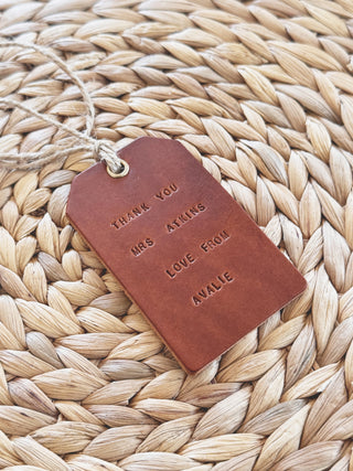 Hand stamped Leather Tag Gift For Teacher