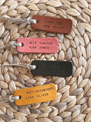 Handmade Leather Teacher Present Gift Tag Labels