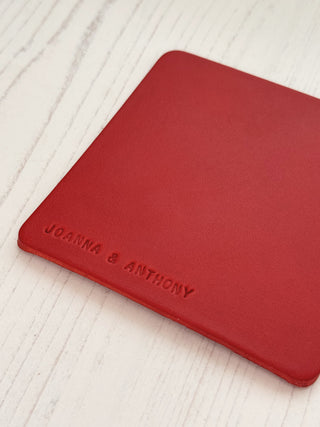 Mini Message Personalised Square Leather Valentines Coaster.