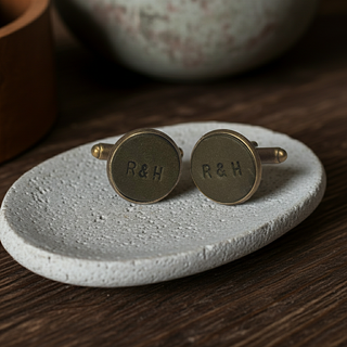 Tan Personalised Leather Initial Cufflinks