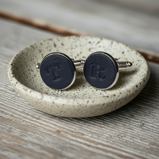 Tan Personalised Leather Single Initial Cufflinks