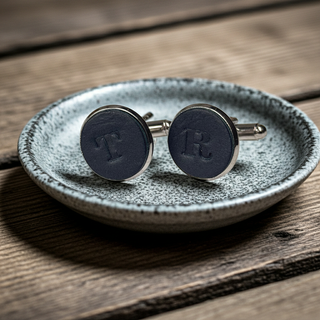 Tan Personalised Leather Single Initial Cufflinks