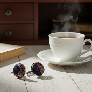 Rich Blue Japanese Kimono Silk Covered Cufflinks
