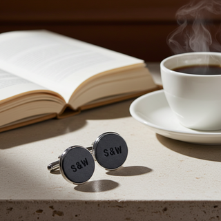 Tan Personalised Leather Initial Cufflinks