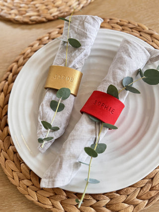 Christmas Personalised Hand Stamped Leather Napkin Rings
