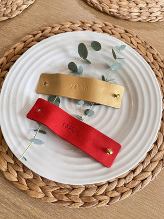 Christmas Personalised Hand Stamped Leather Napkin Rings