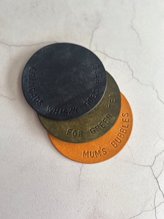 Italian Leather Hand Stamped Leather Coasters For Her