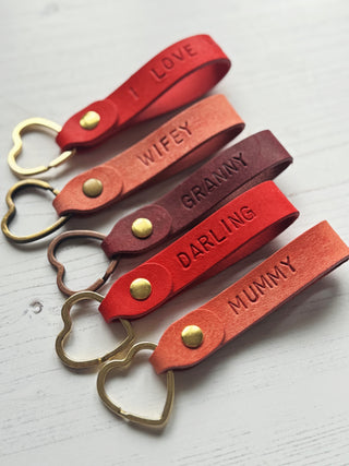 Hand Stamped Personalised Heart Leather Keyring For Her