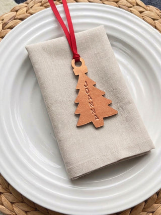 Hand Stamped Personalised Christmas Leather Place Setting