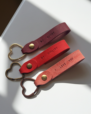 Mother's Day Mini Text Stamped Personalised Heart Leather Keyring For Her