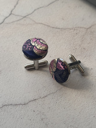 Rich Blue Japanese Kimono Silk Covered Cufflinks